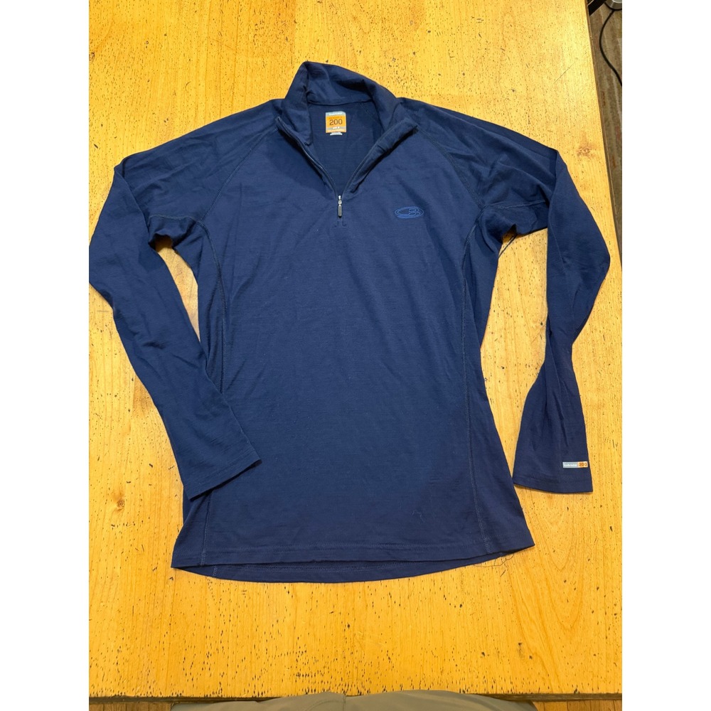 Icebreaker Bodyfit 200 Size M Mens Merino Wool Quarter Zip Base Layer Navy Blue